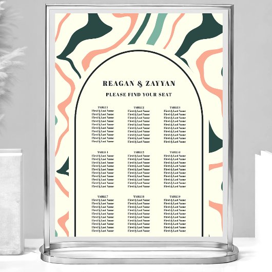 Retro Wervelende Boog Roze Trouw Zittijd Chart Poster