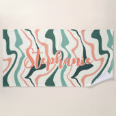 Retro Werveling Abstract Golf Kersen Mint Aangepas Strandlaken (Voorkant)