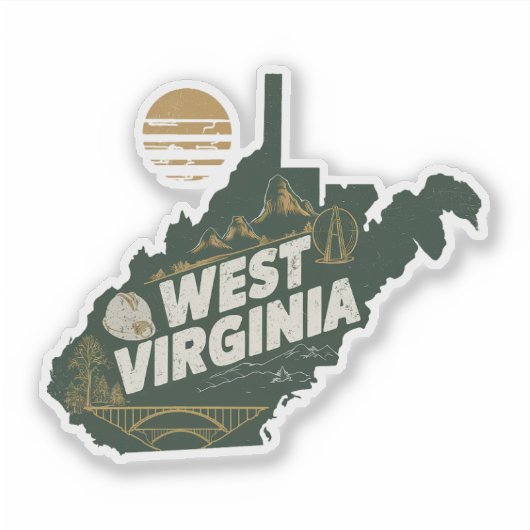 Retro West Virginia State Car Sticker (Voorkant)