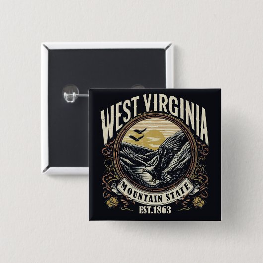 Retro West Virginia Vierkante Button 5,1 Cm (Voorkant /achterkant)