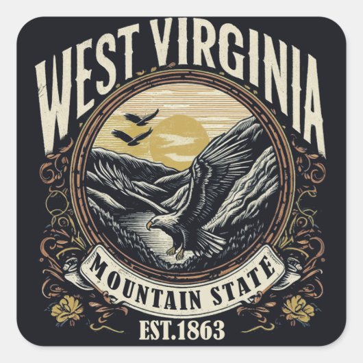 Retro West Virginia Vierkante Sticker (Voorkant)