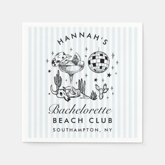 Retro Western Bachelorette Blauw Papier Servetten (Voorkant)