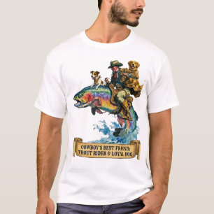 Retro Western Cowboy en Honden Forel Vissen Cadeau T-shirt
