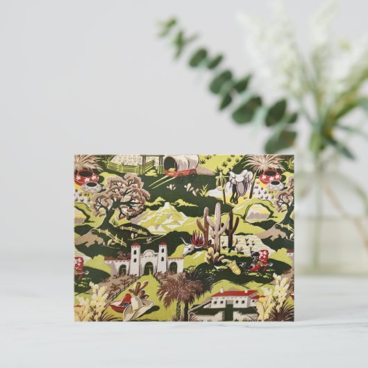 Retro  Western Cowboy Theme Fabric Briefkaart (Staand voorkant)