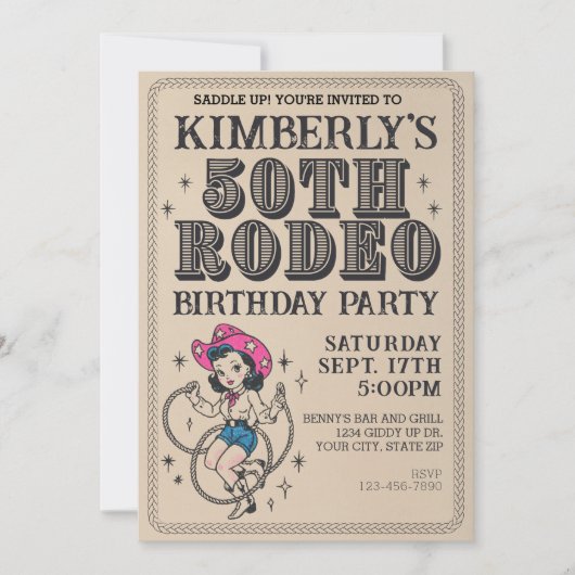 Retro Western Cowgirl 50ste verjaardagsfeestje Kaart (Voorkant)