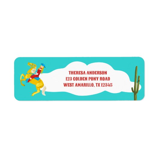 Retro Western Cowgirl op Paard Retouradres Etiket (Voorkant)