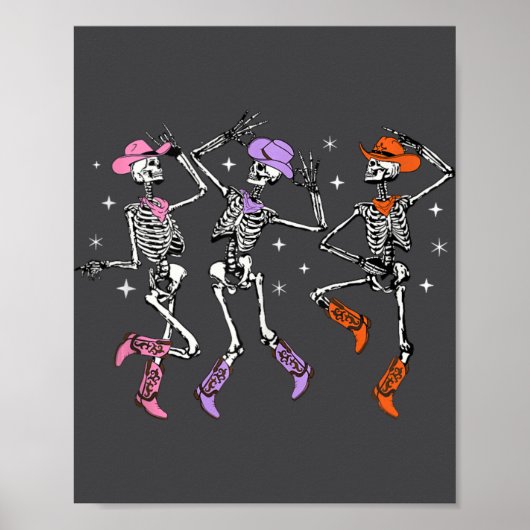 Retro Western Dancing Skelet Halloween Cowboy Sk Poster (Voorkant)