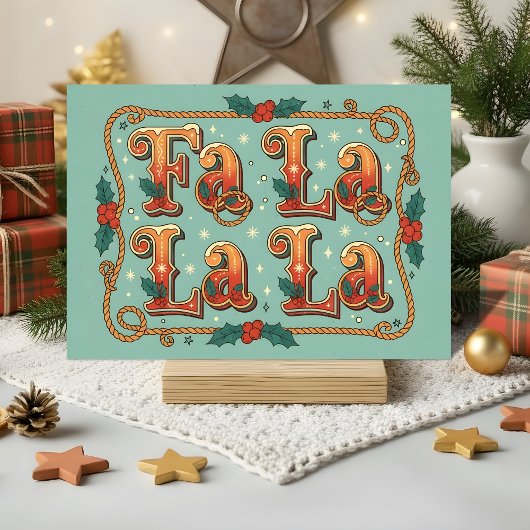 Retro Western Fa La La Kerstmis Feestdagen Kaart