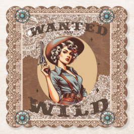 Retro Western Gezocht & Wild Cowgirl Kartonnen Onderzetters