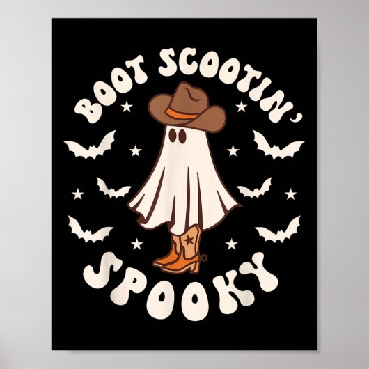 Retro Western Halloween Cute Ghost Funny Boot Scoo Poster (Voorkant)