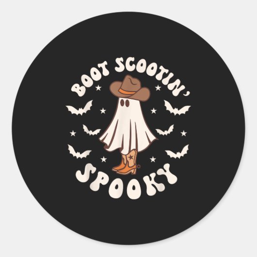 Retro Western Halloween Cute Ghost Funny Boot Scoo Ronde Sticker (Voorkant)