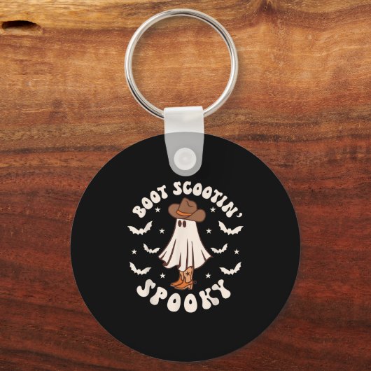Retro Western Halloween Cute Ghost Funny Boot Scoo Sleutelhanger (Voorkant)
