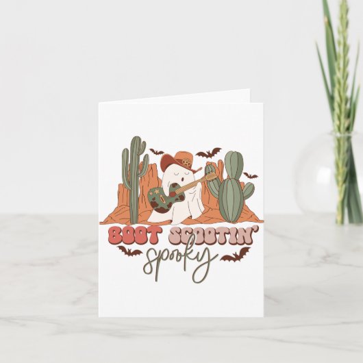 Retro Western Halloween Schattige Ghost Fun Boot S Kaart (Voorkant)