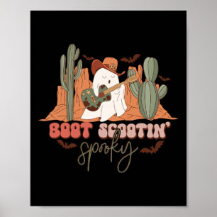 Retro Western Halloween Schattige Ghost Fun Boot S Poster