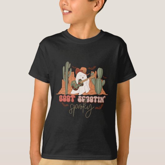 Retro Western Halloween Schattige Ghost Fun Boot S T-shirt (Voorkant)