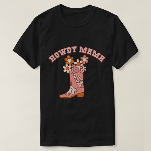 Retro Western Howdy Mama Cowgirl Boots Flower Moth T-shirt (Design voorkant)