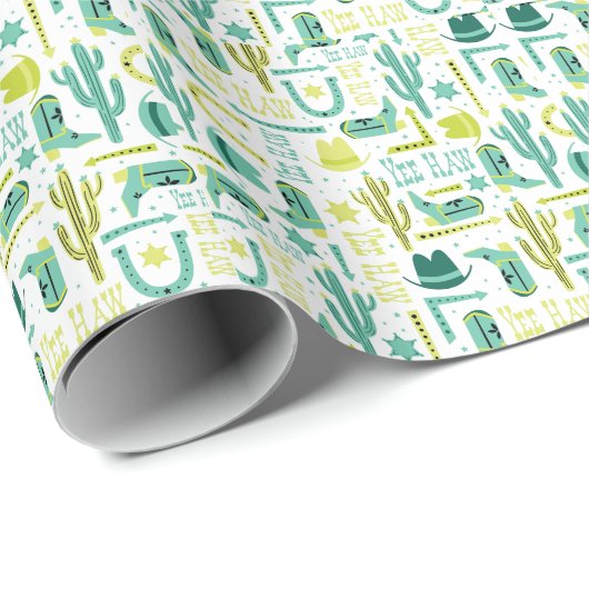 Retro Western Inpakpapier | Turquoise & Lime (Rol Hoek)