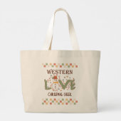 Retro Western Kerst Grote Tote Bag (Achterkant)