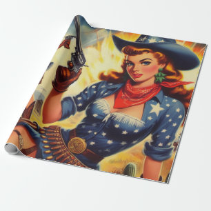 Retro Western Land Meisjes Cadeaupapier