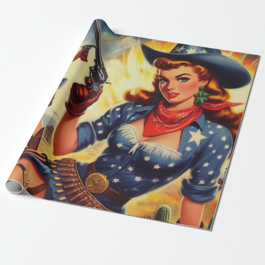 Retro Western Land Meisjes Cadeaupapier (Uitgerold)