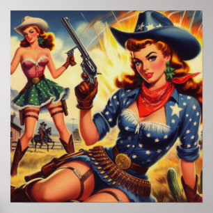 Retro Western Land Meisjes Poster