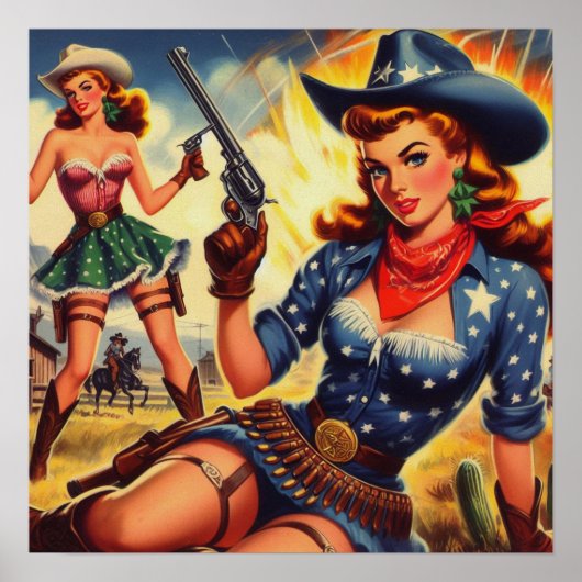 Retro Western Land Meisjes Poster (Voorkant)