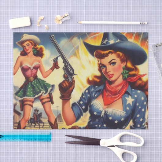 Retro Western Land Meisjes Tissuepapier (Craft)