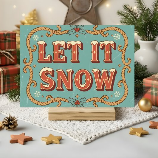 Retro Western Let It Snow Christmas Feestdagen Kaart