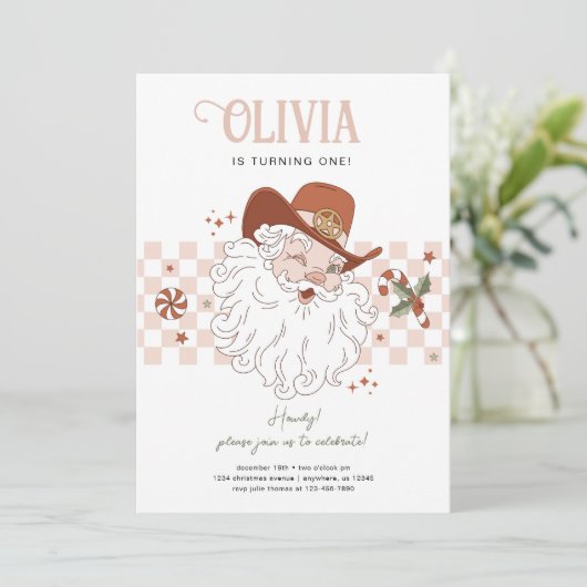 Retro Western Meisje Kerstmis Verjaardagsfeestje Kaart (Staand voorkant)