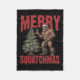 Retro Western Merry Squatchmas Funny Bigfoot Santa Fleece Deken