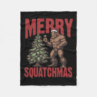 Retro Western Merry Squatchmas Funny Bigfoot Santa Fleece Deken