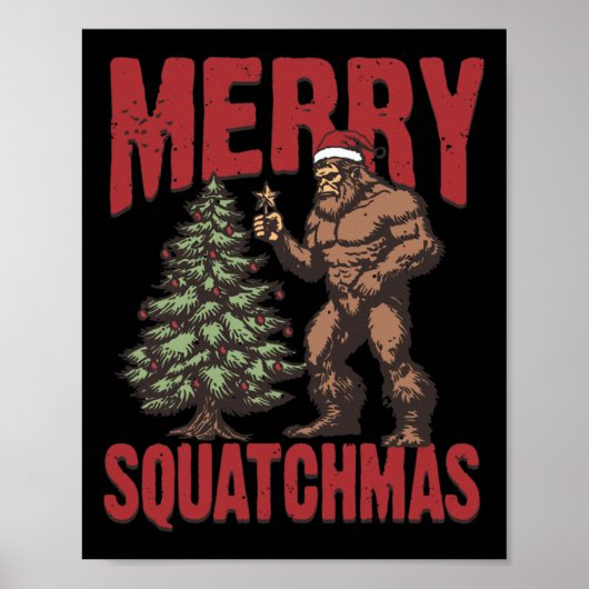 Retro Western Merry Squatchmas Funny Bigfoot Santa Poster (Voorkant)