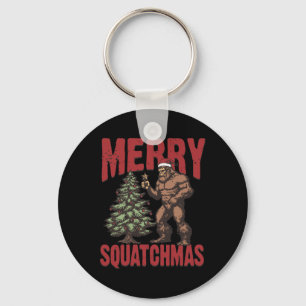Retro Western Merry Squatchmas Funny Bigfoot Santa Sleutelhanger