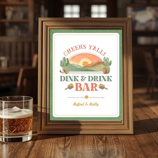 Retro Western Pickleball Dink & Drink Bar Bord Sig