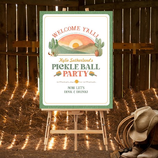 Retro Western Pickleball Welkomfeest Sign Poster