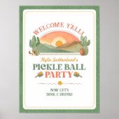 Retro Western Pickleball Welkomfeest Sign Poster (Voorkant)