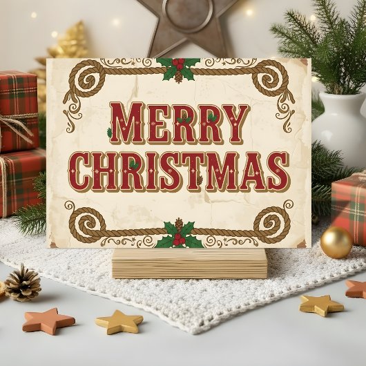 Retro Western Prettig Kerstfeest Feestdagen Kaart