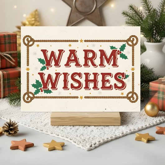 Retro Western Warm Wishes Christmas Feestdagen Kaart