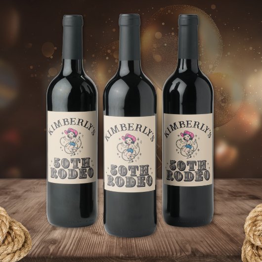 Retro Westerne 50ste Rodeo Verjaardag Wijn Etiket