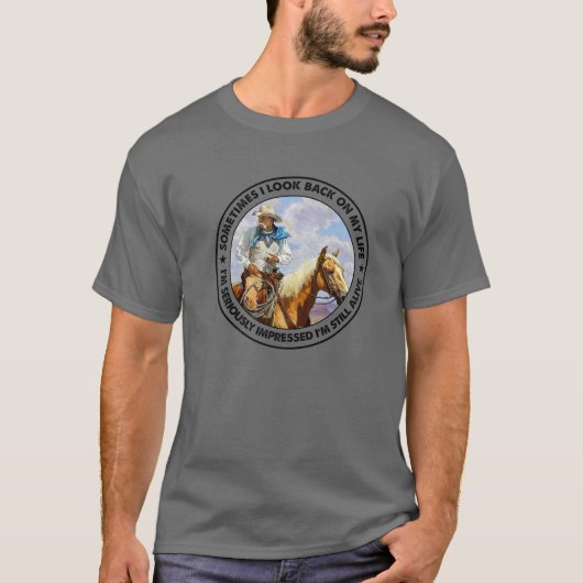 Retro Westerne cowboy soms kijk ik terug op mijn L T-shirt (Voorkant)