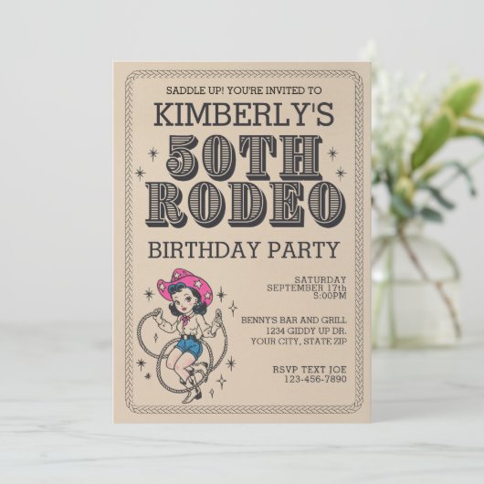  Retro Westerne Cowgirl 50ste Verjaardagsfeest Kaart (Staand voorkant)