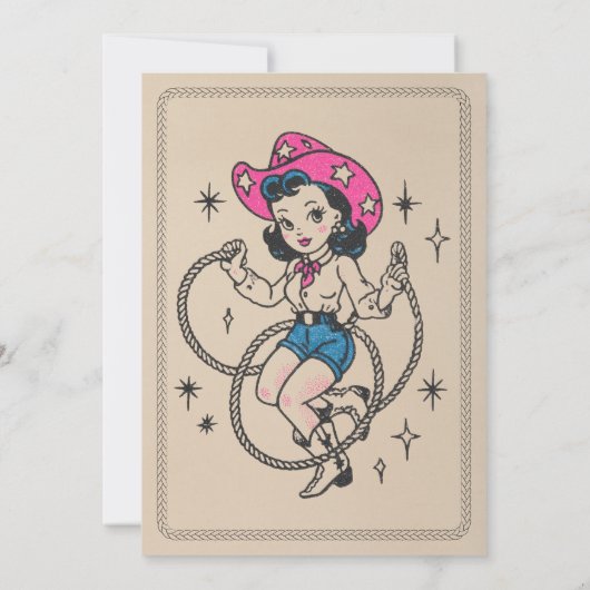  Retro Westerne Cowgirl 50ste Verjaardagsfeest Kaart (Achterkant)