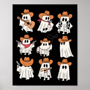 Retro Westerne Halloween Cowboy Ghost Collage Spoo Poster