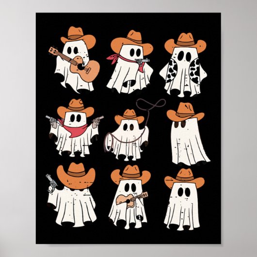 Retro Westerne Halloween Cowboy Ghost Collage Spoo Poster (Voorkant)