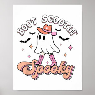 Retro Westerne Halloween Cute Ghost Funny Boot Sco Poster
