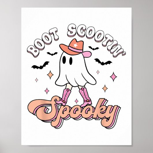 Retro Westerne Halloween Cute Ghost Funny Boot Sco Poster (Voorkant)