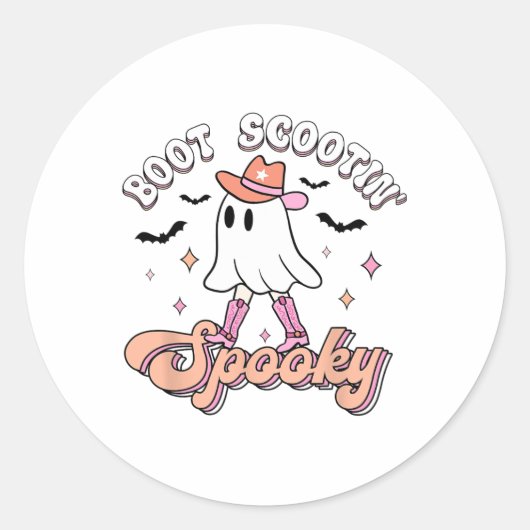 Retro Westerne Halloween Cute Ghost Funny Boot Sco Ronde Sticker (Voorkant)