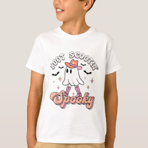 Retro Westerne Halloween Cute Ghost Funny Boot Sco T-shirt