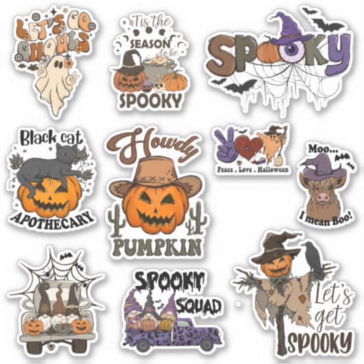 Retro Westerne Halloween Sticker Pack (Voorkant)