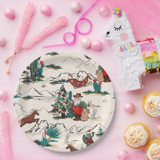 Retro Westerne Kerstman papier borden Papieren Bordje (Feest)